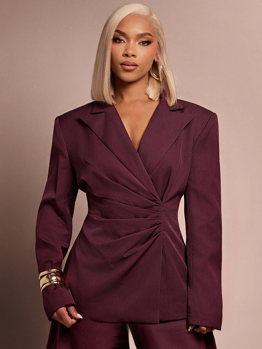 Vixey Jaket Blazer Lengan Panjang Elegan dengan Detail Kerut di Pinggang untuk Wanita, Cocok untuk Kantor - Purple - View 1
