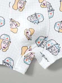 Rick and Morty X SHEIN American Cartoon Plaid Men's Underwear, Cute All-Over Print Casual Boxer Shorts - White - View 6