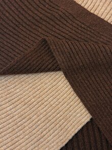 Linhara CURVE 1pc Plus Size Women's Front Colorblock Patchwork Slim Fit V-Neck Long Sleeve Asymmetrical Fashion Knit Sweater Pullover, Suitable For Daily Commute, Spring And Autumn - Multicolor - View 6