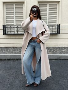 FavEase New Fall/Winter 2026 Collection: Women's Color-Block Overcoat With Wide Lapel – Perfect For Daily Commute And Dates - Apricot - View 8