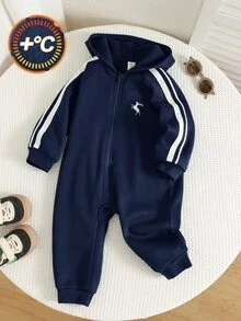 SHEIN Jumpsuit Bayi Laki-laki Motif Kuda Rajut Lembut Lengan Panjang Berkerudung Musim Dingin Serbaguna dan Nyaman - Navy Blue - View 7