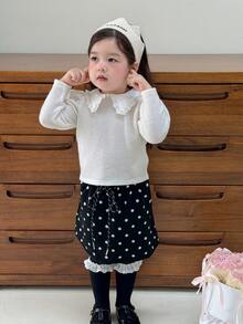DAZY Infant/Toddler (Girl) Round Neck Peter Pan Collar Long Sleeve Top, Autumn/Winter - White - View 5