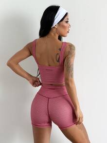 Coolane Women's Summer Yoga Leisurewear Active Multi Color Stripe Cami Top And Short Pink Two Pieces Set - Pink - View 2