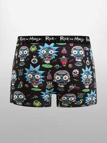 Rick and Morty X SHEIN Men's Letter Waistband Cartoon Print Casual Boxer Briefs - Black - View 2