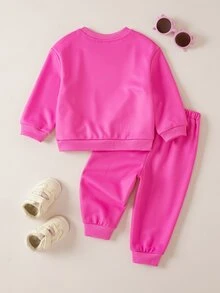 LOONEY TUNES X SHEIN Baby Boy Cartoon Pattern Long Sleeve Sweatshirt And Pants Casual Daily Outfit - Pink - View 2