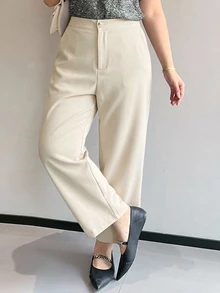 Dazy Plus 純色休閒趣味通勤辦公穿搭九分休閒長褲 - 杏色 - 查看 6