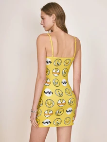 LOONEY TUNES X SHEIN Women's Cartoon Pattern Casual Daily Summer Short Dress - Yellow - View 2