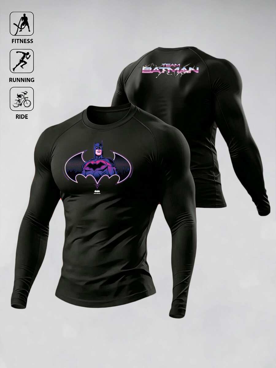 Manfinity BATMAN X SHEIN Men's Cartoon Pattern Casual Daily Travel Sports T-Shirt - Black - View 1
