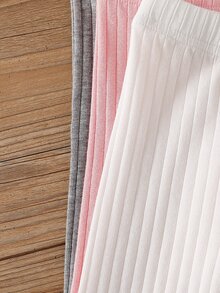 SHEIN Vintaside Kids 3件組女嬰緊身褲 粉色與白色條紋 秋季休閒度假 夏季純色褲子 極簡甜美風 直筒寬鬆慢跑褲 - 灰色 - 查看 6