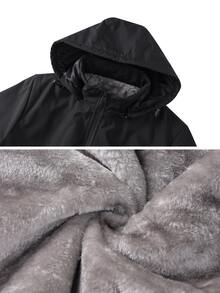 Acti Log Men's Autumn/Winter Hooded Thick Thermal Lined Padded Coat Coat - Black - View 6