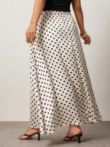 Enliva Plus Size Satin Polka Dot A Line Maxi Skirt Apple - Beige - View 2