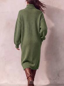LUMIGAL Women's Solid Color Split Design Casual Party Knit Dress - Green - View 2