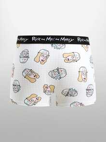 Rick and Morty X SHEIN American Cartoon Plaid Men's Underwear, Cute All-Over Print Casual Boxer Shorts - White - View 2