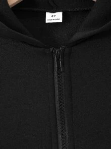 SHEIN Vacaura Boys' Casual Sports Jacket, Comfortable Material, Suitable For Boys To Wear In Winter. Hooded Design With Thick Padding, Providing Extra Cold Protection - Black - View 3