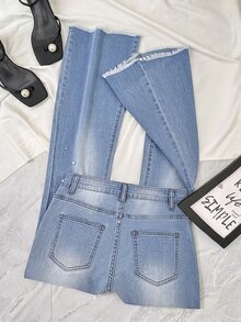 GlowEve Women's Casual Daily Denim Jeans With Faux Pearl Butterfly Decor And Pockets - Blue - View 2