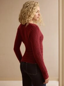 MOTF PREMIUM WOMEN'S SOLID COLOR V-NECK CASUAL DAILY CARDIGAN - Burgundy - View 7