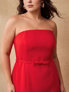 MOTF PREMIUM PLUS SIZE WOMEN SOLID COLOR CASUAL PARTY STRAPLESS DRESS - Red - View 2