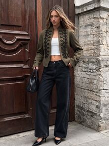 valorelle valorelle Jaket Wanita Lengan Panjang dengan Resleting Depan, Model Napoleon Kasual. - Hijau Tentara - View 5