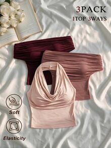 SHEIN MOD 3件組女款背心與細肩帶上衣 - 粉色 - 查看 11