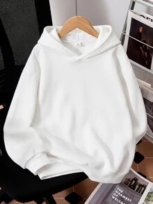 SHEIN Tween Girl Fall Clothes Casual Street Style Butterfly & Pearl Print Hooded Sweatshirt, Suitable For Streetwear, Autumn Fall 2pic - White - View 2