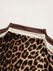 SHEIN LUNE 3件組女款休閒純色與豹紋基本層搭T恤，秋冬高領上衣，休閒款 - 彩色 - 查看 3