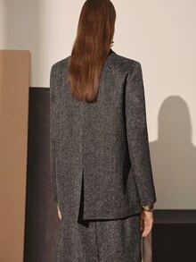 MOTF PREMIUM WOOL BLEND LAPEL NECK LONG SLEEVE BLAZER JACKET, AUTUMN/WINTER - Dark Grey - View 8