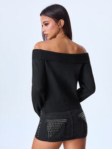 Y2Kool Women's Black Short Cold Shoulder Zipper Lapel Sweater, Slim Fit Comfortable Cardigan, Suitable For Commuting, Dating, Shopping And Vacation Outfits - Black - View 2
