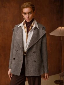 MOTF PREMIUM WOMEN'S AUTUMN/WINTER LARGE LAPEL DOUBLE-BREASTED OPEN FRONT OVERCOAT - Coffee Brown - View 4