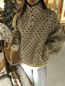 DAZY Women's Polka Dot Fluffy Korean Style Long Sleeve Sweatshirt, Autumn/Winter - Apricot - View 7