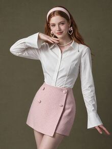 Elnivra Women's Fashion Houndstooth Button Skort For Outing And Party - Pink - View 8