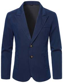 Manfinity Mode Men's Solid Color Long Sleeve Jacket And Pants Casual Daily Suit Set - Navy Blue - View 4