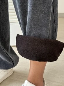 Boho Mama Celana Jogger Hamil Kasual Berlapisan Termal dengan Pinggang yang Dapat Diatur - Hitam - View 5