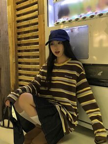 DAZY Women's Round Neck Striped Long Sleeve Spring/Autumn T-Shirt - Grey - View 9