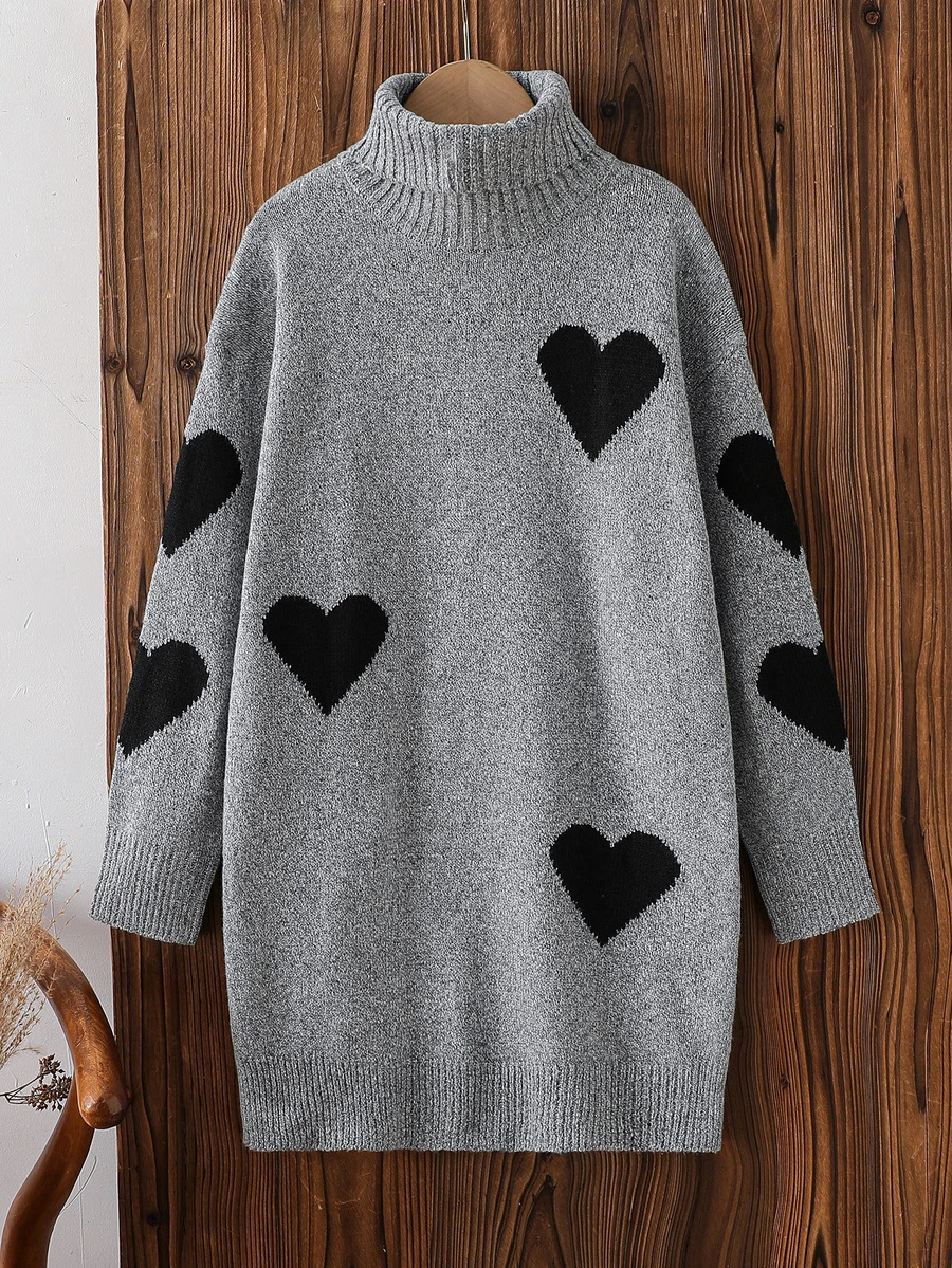 SHEIN Tween Girl Sweater Dress, New Arrival For Autumn/Winter Farewell Dark Grey Cute - Grey - View 1