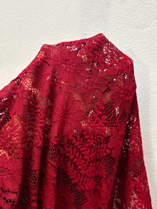 Auralis 酒紅色大尺碼女款T恤，優雅秋季蕾絲拼接透視喇叭袖緊身修身上衣，適合約會之夜、婚禮、正式晚餐、派對秋季穿搭 - 酒紅色 - 查看 8