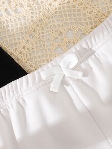 SHEIN Vintaside Kids 3件組幼童女款可愛甜美黑色白色灰色蝴蝶結鬆緊腰長褲 毛絨內裡加厚保暖 秋冬戶外休閒舒適長褲 - 黑色 - 查看 11