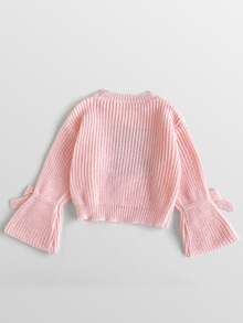 Maija Kids Maija Kids 女童卡通熊貼布圓領蝴蝶結裝飾袖口針織衫 - 粉色 - 查看 2