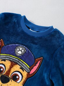 SHEIN | PAW Patrol 小男孩新款極簡時尚優雅卡通圖案法蘭絨印花圓領套頭長袖上衣搭配長褲，舒適居家服 2 件套，柔軟親膚面料 - 藍色 - 查看 6