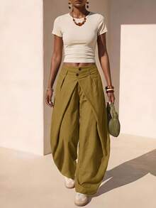 Zivah Women's Fashion Solid Color Curved Leg Pants - Mustard Yellow - View 1