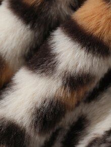 DAZY Women's Autumn/Winter Leopard Print Colorblock Short Casual Streetwear Knit 2 In 1 Jacket With Faux Fur Everyday Black And White Leopard Print - Brown - View 8