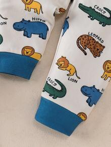 SHEIN Baby Boy Cartoon Animal Print Long Sleeve Crew Neck Top And Pants Loungewear Set - Multicolor - View 8