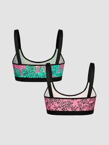 Chillnights Young Colorblock Leopard Print Webbing 2pcs/Set Women's Bra - Multicolor - View 2
