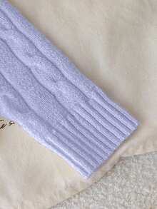 Young Girl Sweater, V-Neck Cable Knit Cropped Pullover, Long Sleeves, Light Purple, Embroidered Logo - Mauve Purple - View 5