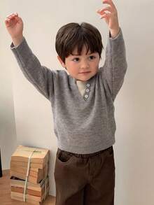 Hapijoa 男嬰秋冬拼接色 2 合 1 長袖針織衫 - 淺灰色 - 查看 5