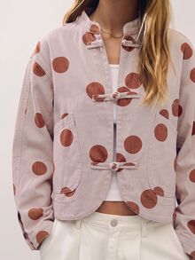 Nöista Oversized Cropped Jacket With Chinese Buttons, Casual Fall Jacket For Women, Layering Piece, Smart Casual Cozy - Pink - View 4