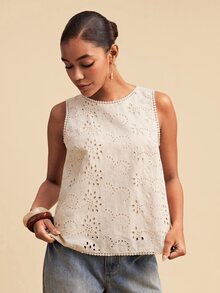 Travachic Women's Hollow Out Casual Versatile Daily Wear Top - Apricot - View 5