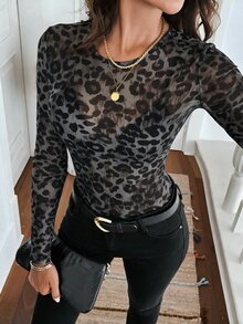 SHEIN LUNE 大尺碼女款豹紋休閒日常長袖上衣 - 彩色 - 查看 3