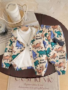 SHEIN 兒童 1件 小男孩冬季卡通印花保暖內裡連帽夾克外套 度假可愛街頭 Y2K 生日派對返校萬聖節超值上衣 - 彩色 - 查看 3