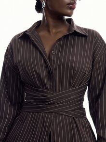 LYSMO Plus Size Women's Autumn/Winter Striped Button Long Sleeve Shirt - Multicolor - View 7
