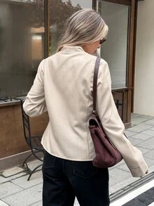 Serisse Women's Streetwear Button Decor Long Sleeve Jacket - Apricot - View 2